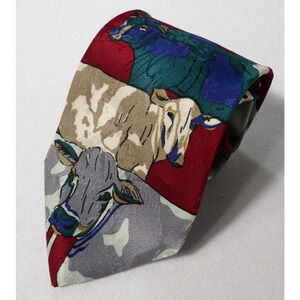 Vintage CC Hughes Mens Neck Tie Silk Cows Animals Abstract Artsy Colorful